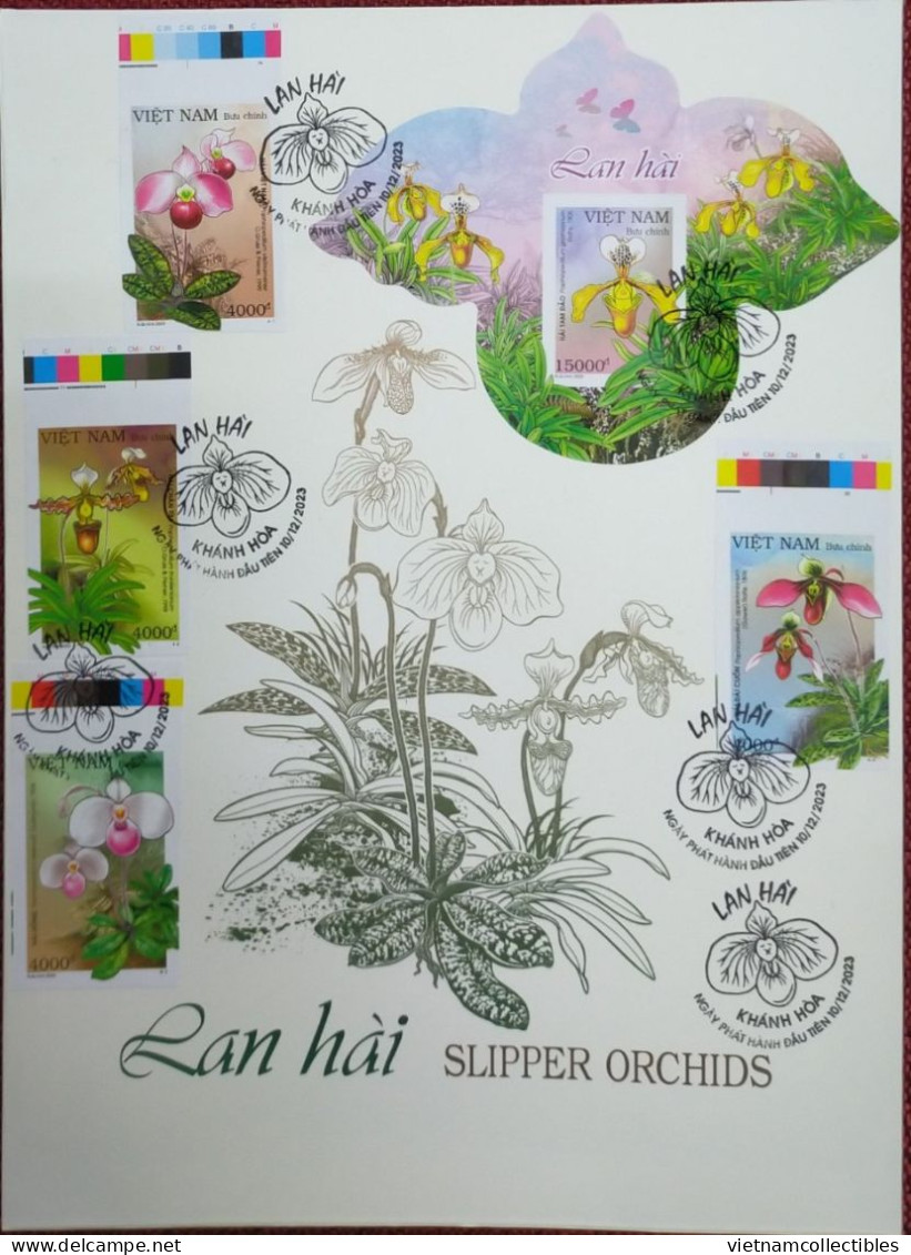 FDC Viet Nam Vietnam With Imperf Stamps & Souvenir Sheet 2023 : Lady Slipper Orchid FLower (Ms1184) - Vietnam