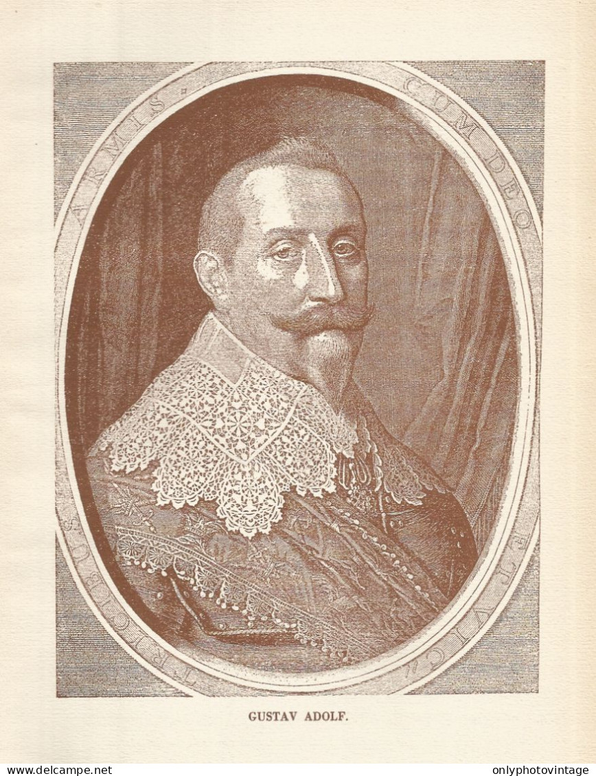 Ritratto Di Gustavo II Adolfo Di Svezia - Stampa D'epoca - 1920 Old Print - Prints & Engravings