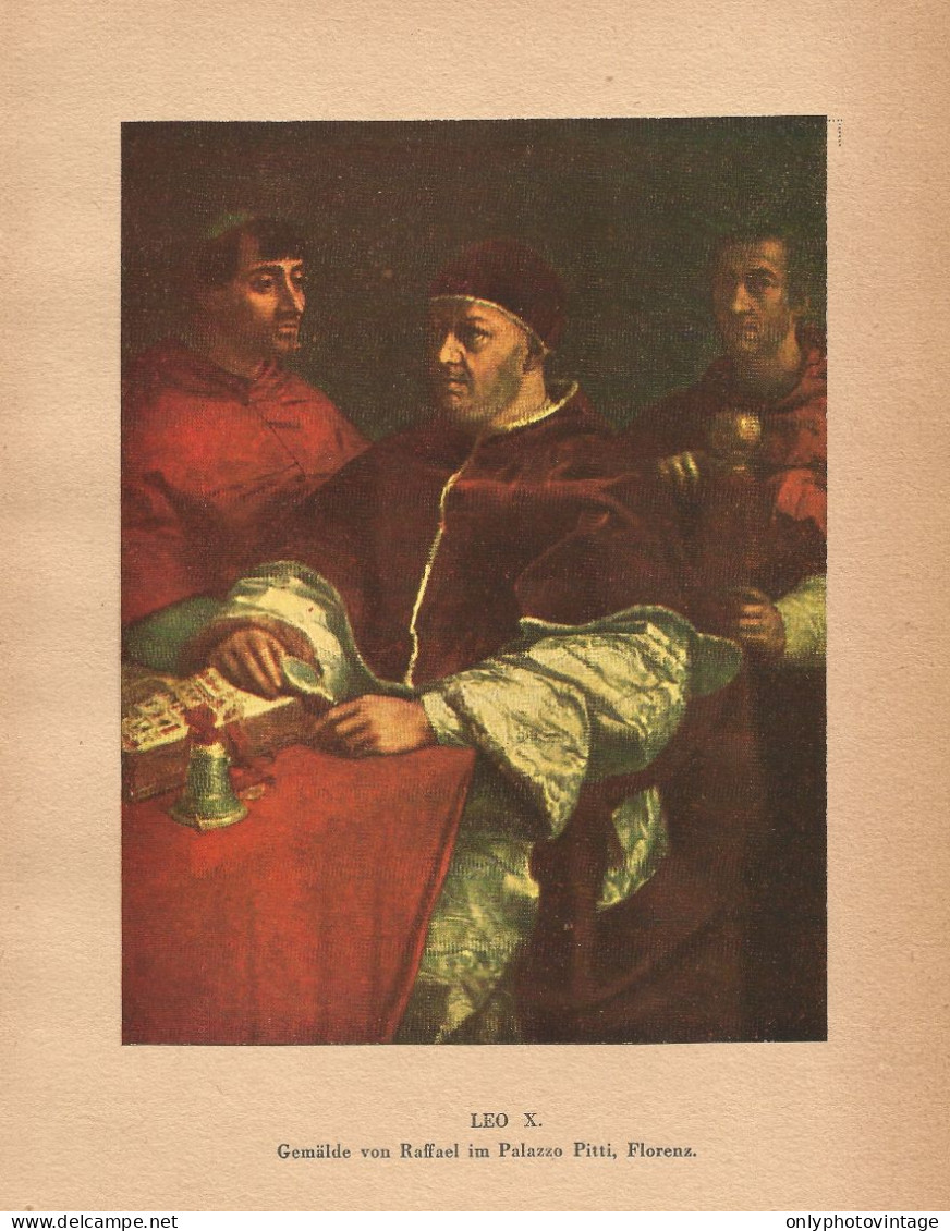 Raffaello - Ritratto Di Papa Leone X - Stampa D'epoca - 1920 Old Print - Stiche & Gravuren