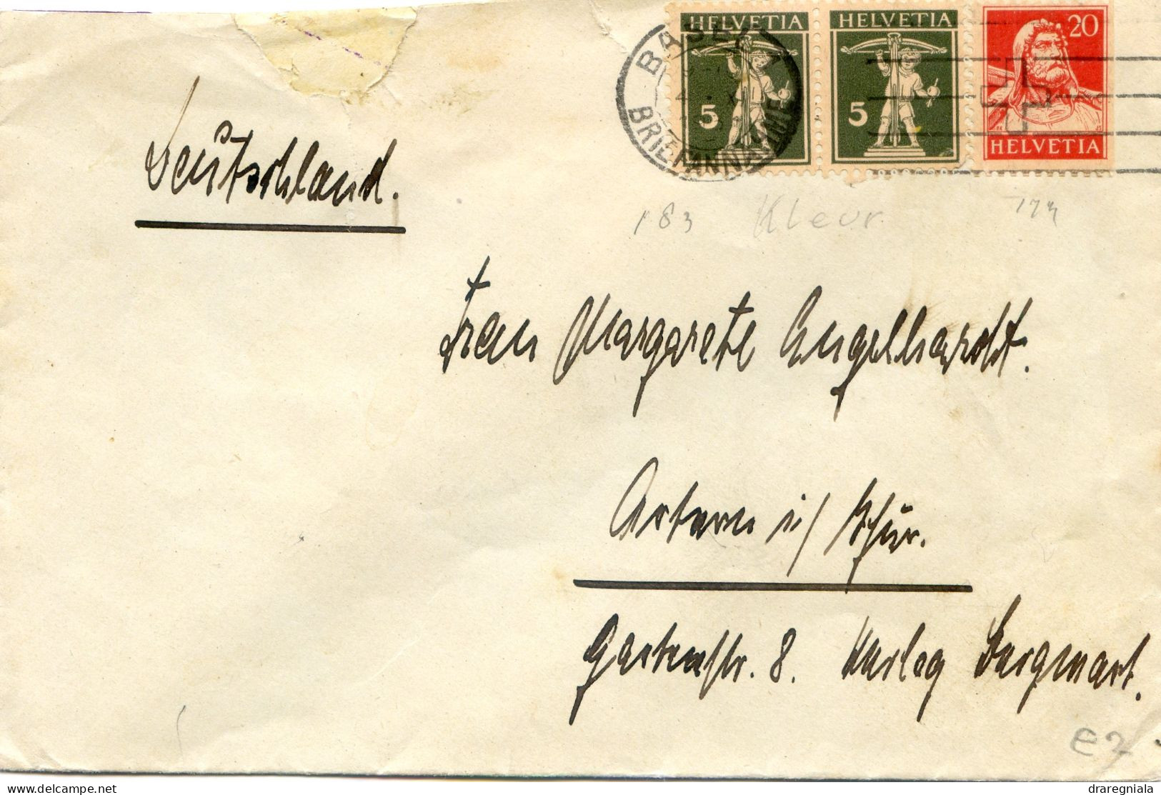 Mail Von Basel  1930 - Tellbrustbild 174 - Tellknabe 183 - Marcophilie