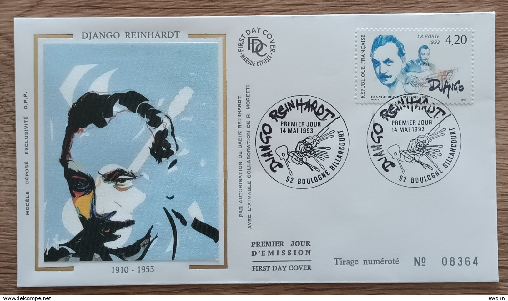 FDC 1993 - YT N°2810 - DJANGO REINHARDT - BOULOGNE BILLANCOURT - 1990-1999