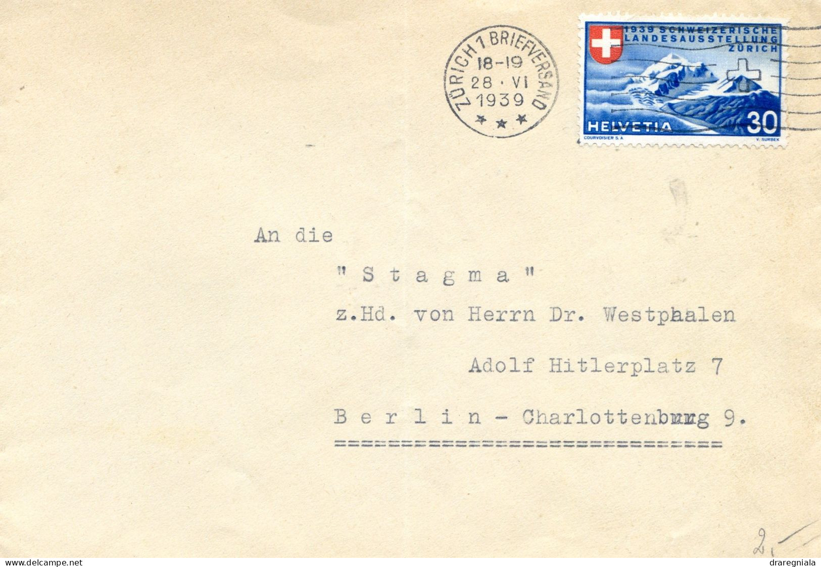 Mail Von Zurich Briefversand 1939 - Tschiervagletscher 221 - Marcofilie