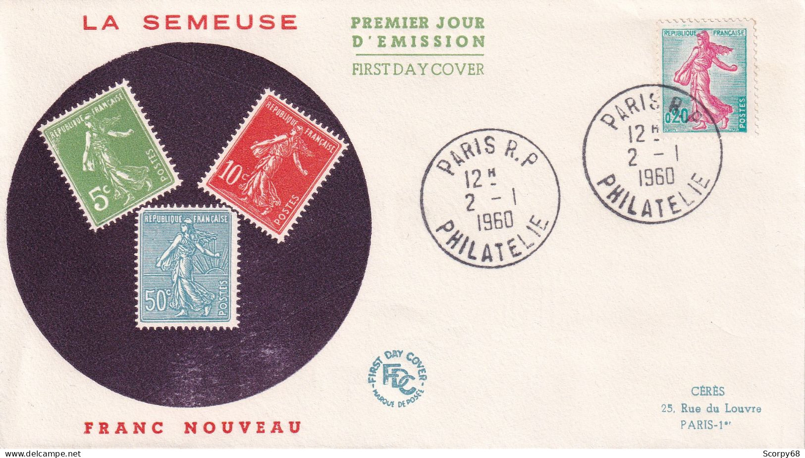 FDC 02/01/1960: La Semeuse - Franc Nouveau - Y&T N° 1233 - 1960-1969