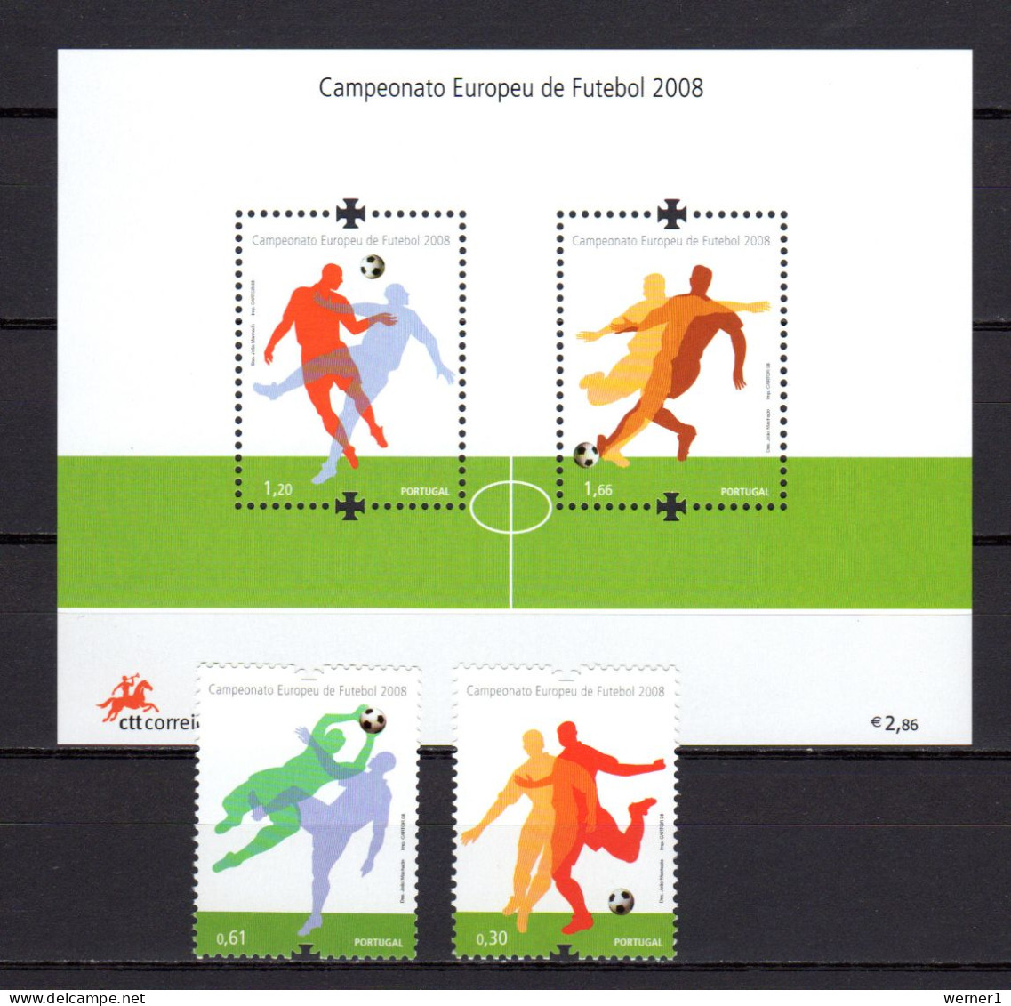 Portugal 2008 Football Soccer European Championship Set Of 2 + S/s MNH - Europei Di Calcio (UEFA)