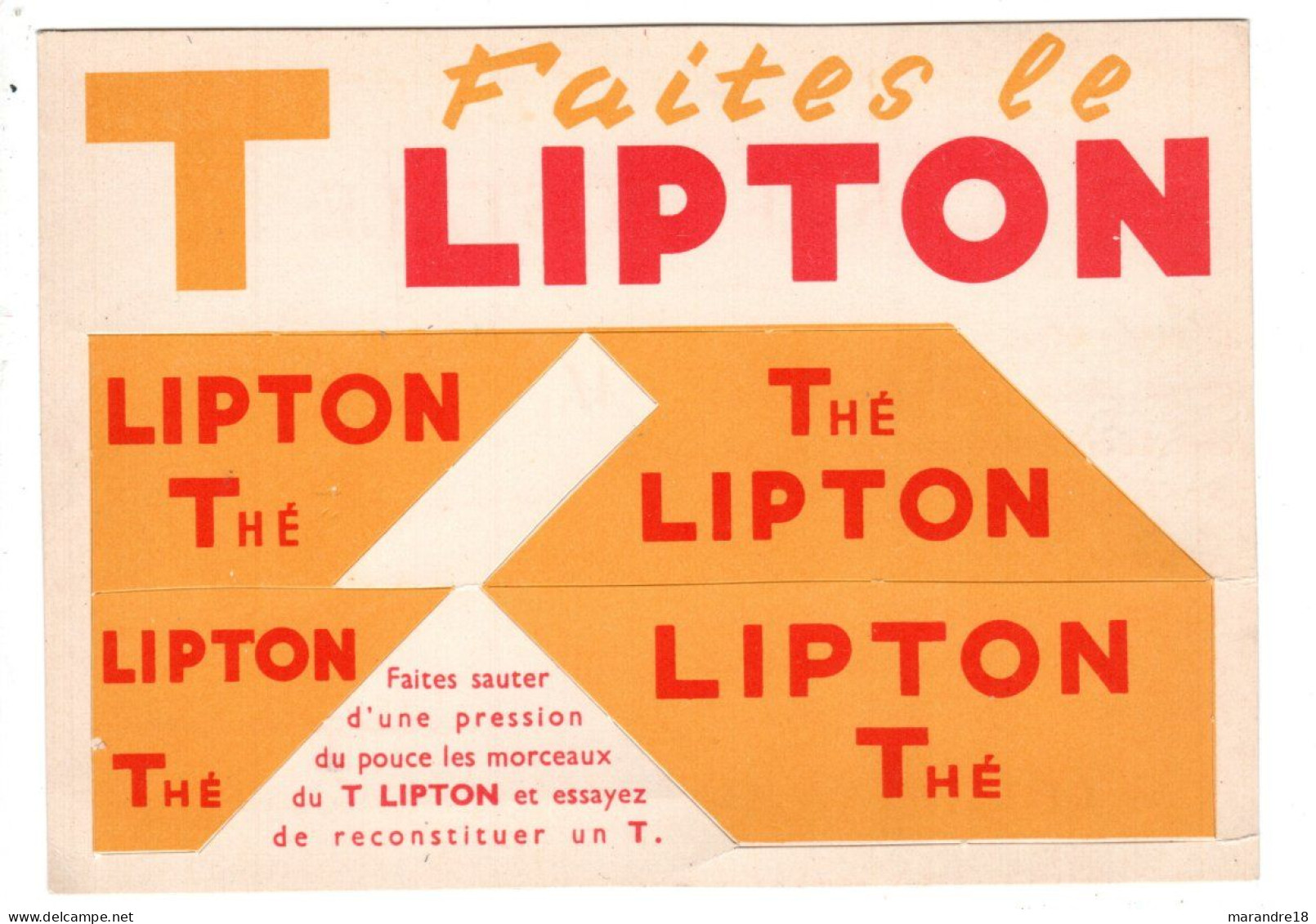 Carte Publicitaire Pré Découpée , Pour Le Thé Lipton - Reclame