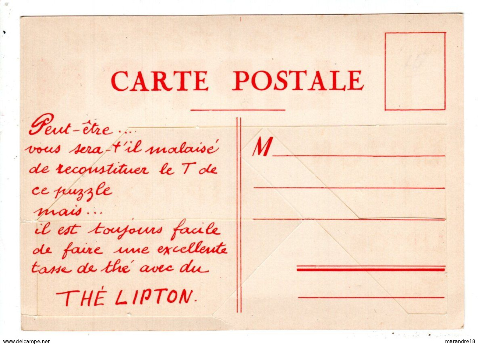 Carte Publicitaire Pré Découpée , Pour Le Thé Lipton - Reclame