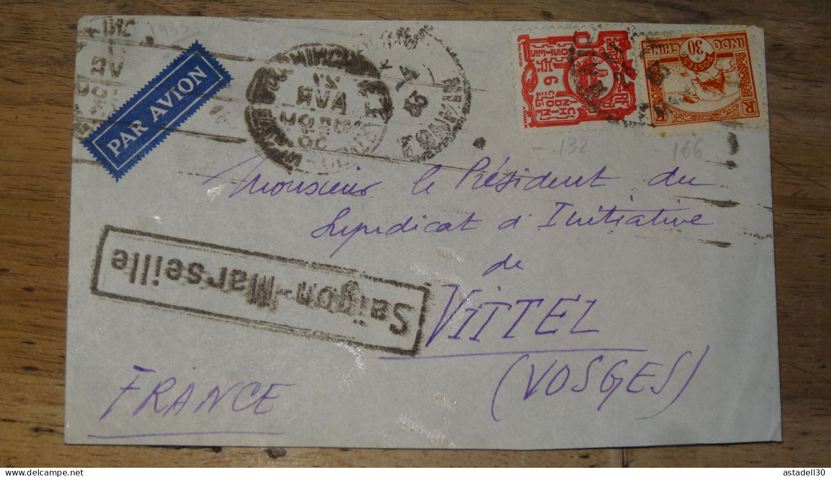 INDOCHINE, Enveloppe AVION Saigon Marseille 1933  ...................... 240424-CL-3-6 - Covers & Documents