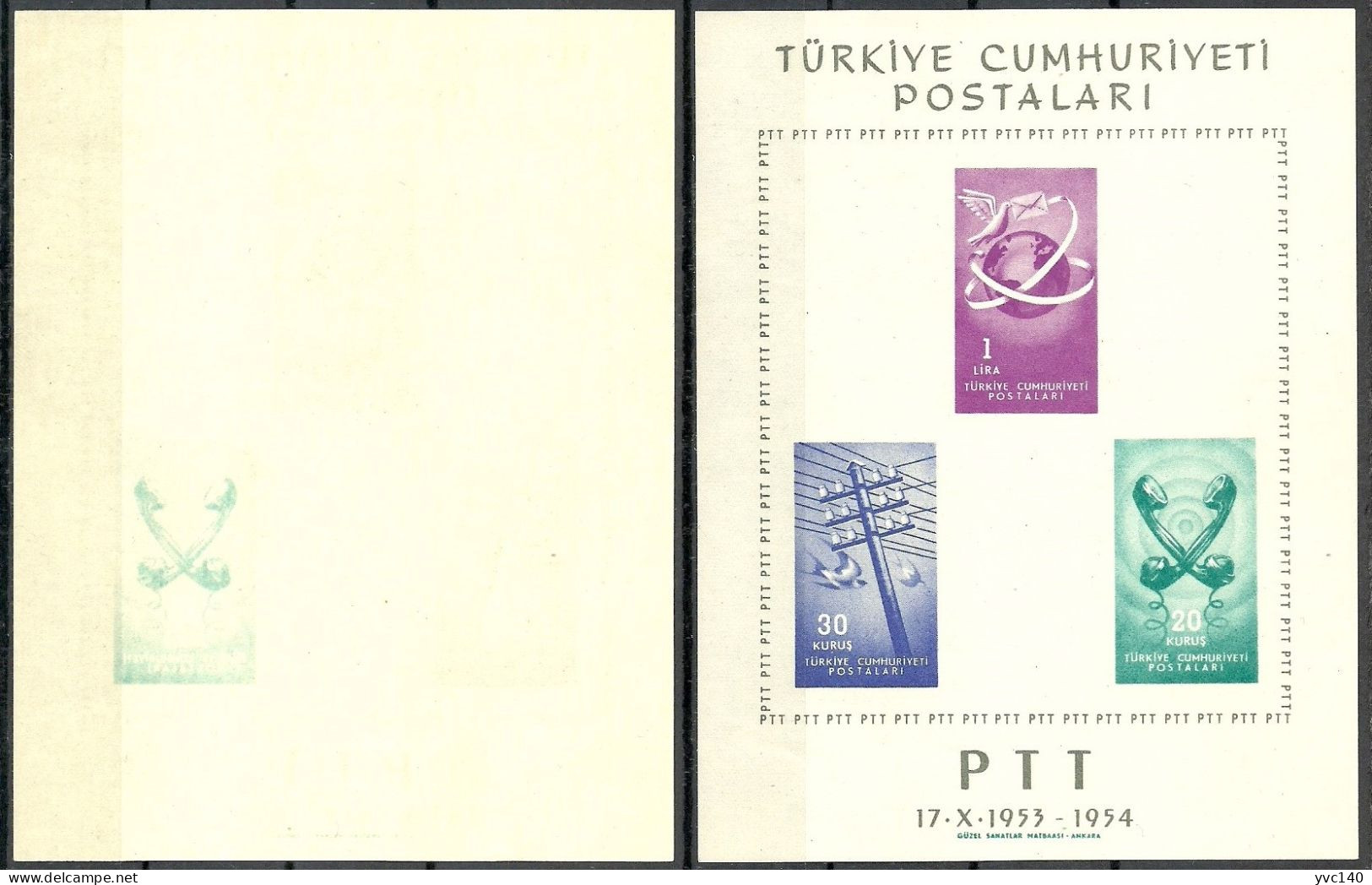 Turkey; 1954 PTT Souvenir Sheets ERROR "Abklatsch Print" MNH** - Ongebruikt