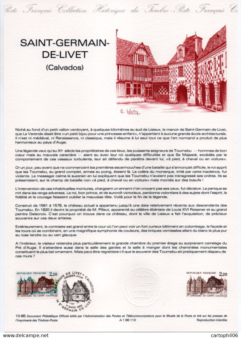 - Document Premier Jour SAINT-GERMAIN-DE-LIVET (Calvados) 1.3.1986 - - Documenten Van De Post