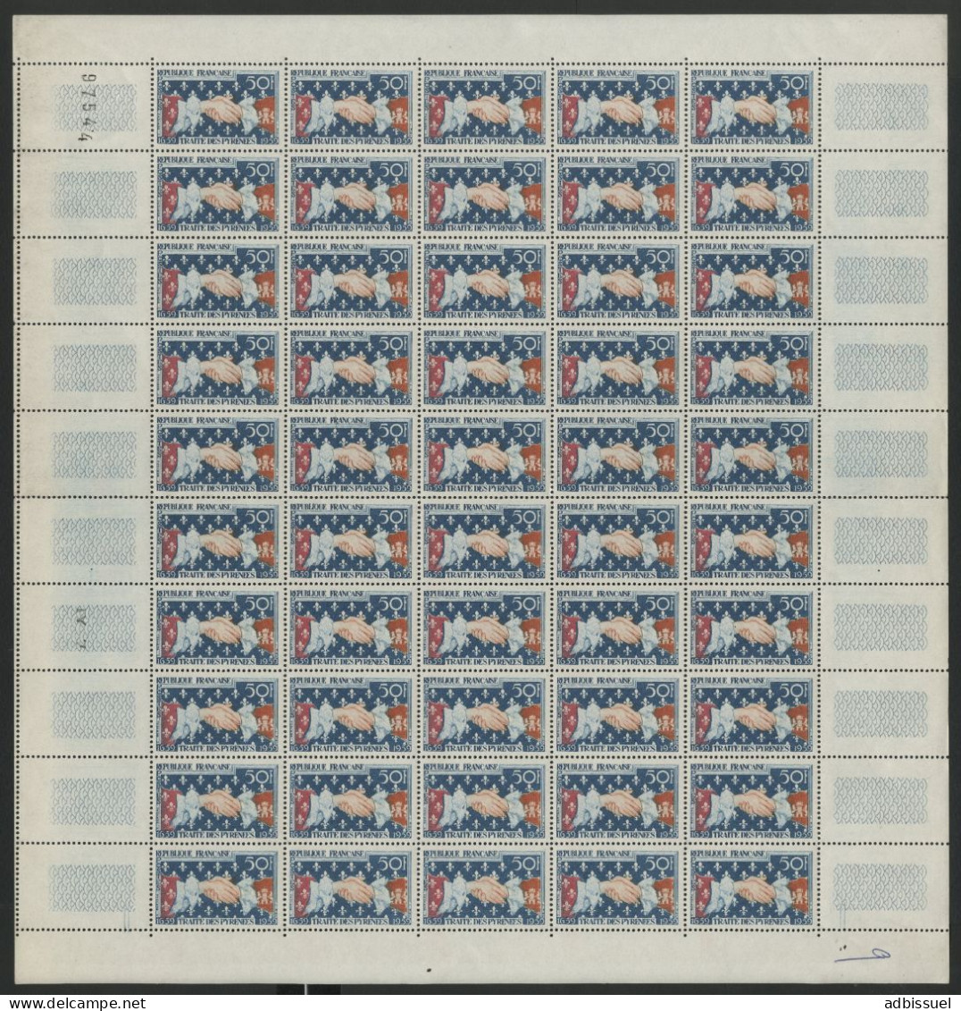 N° 1223 50 Fr Symbole Du Traité Feuille Complète De 50 Ex Neufs ** (MNH) Cote 85 € - Full Sheets