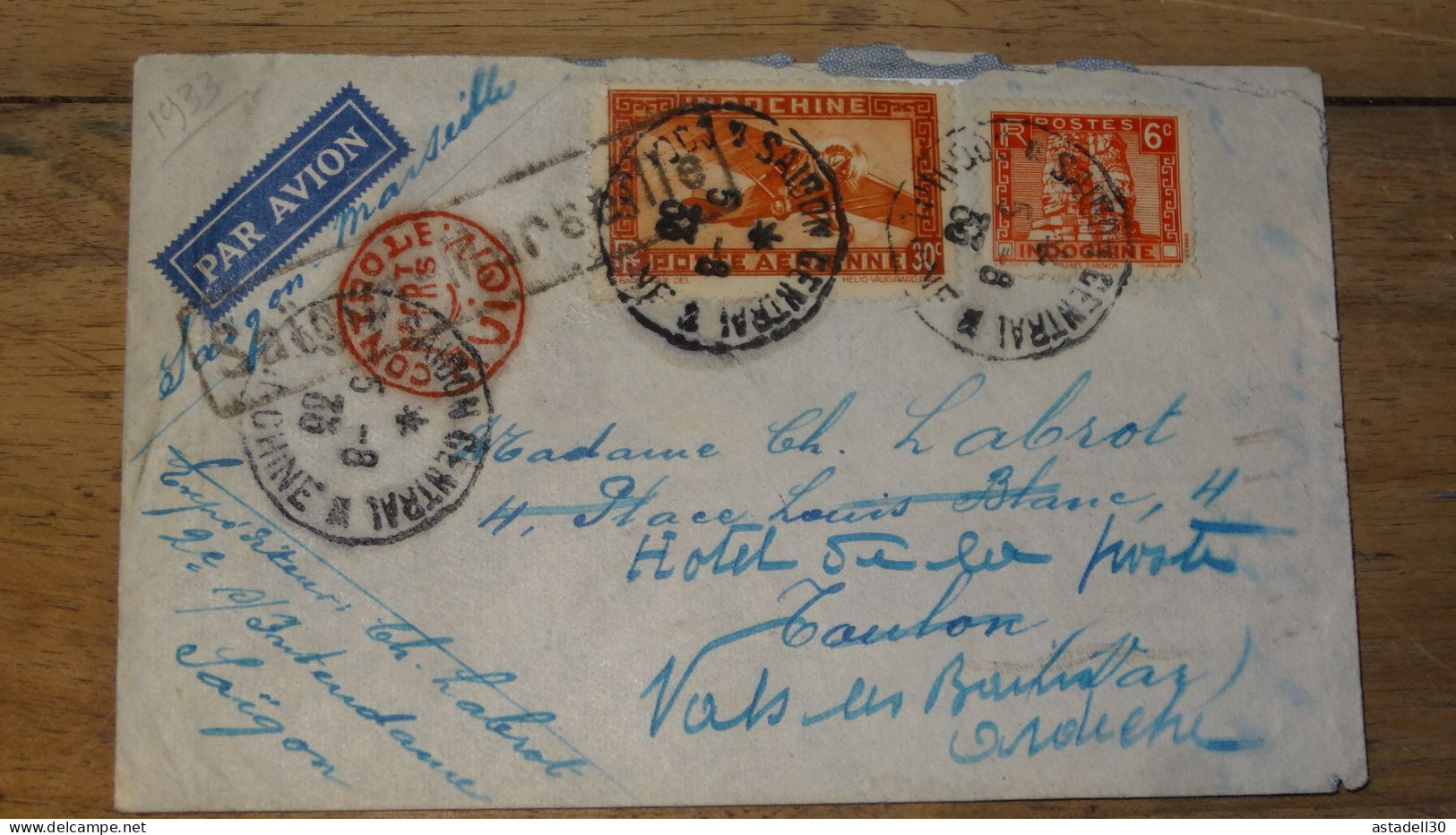 INDOCHINE, Enveloppe,  AVION Saigon Marseille 1933  ...................... 240424-CL-4-7 - Storia Postale