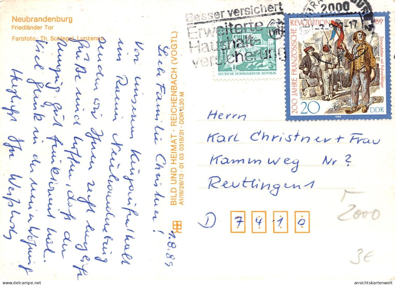 Neubrandenburg Friedländer Tor Gl1989 #172.129 - Sonstige & Ohne Zuordnung