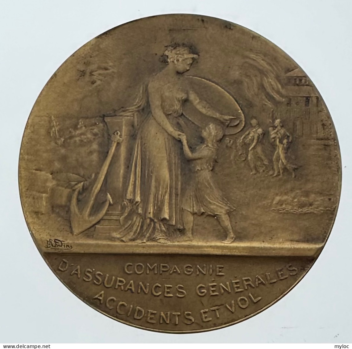 Médaille En Bronze. Compagnie D'assurances Générales Accidents Et Vol. 1 Mars 1923. Lamourdedieu. - Professionnels / De Société