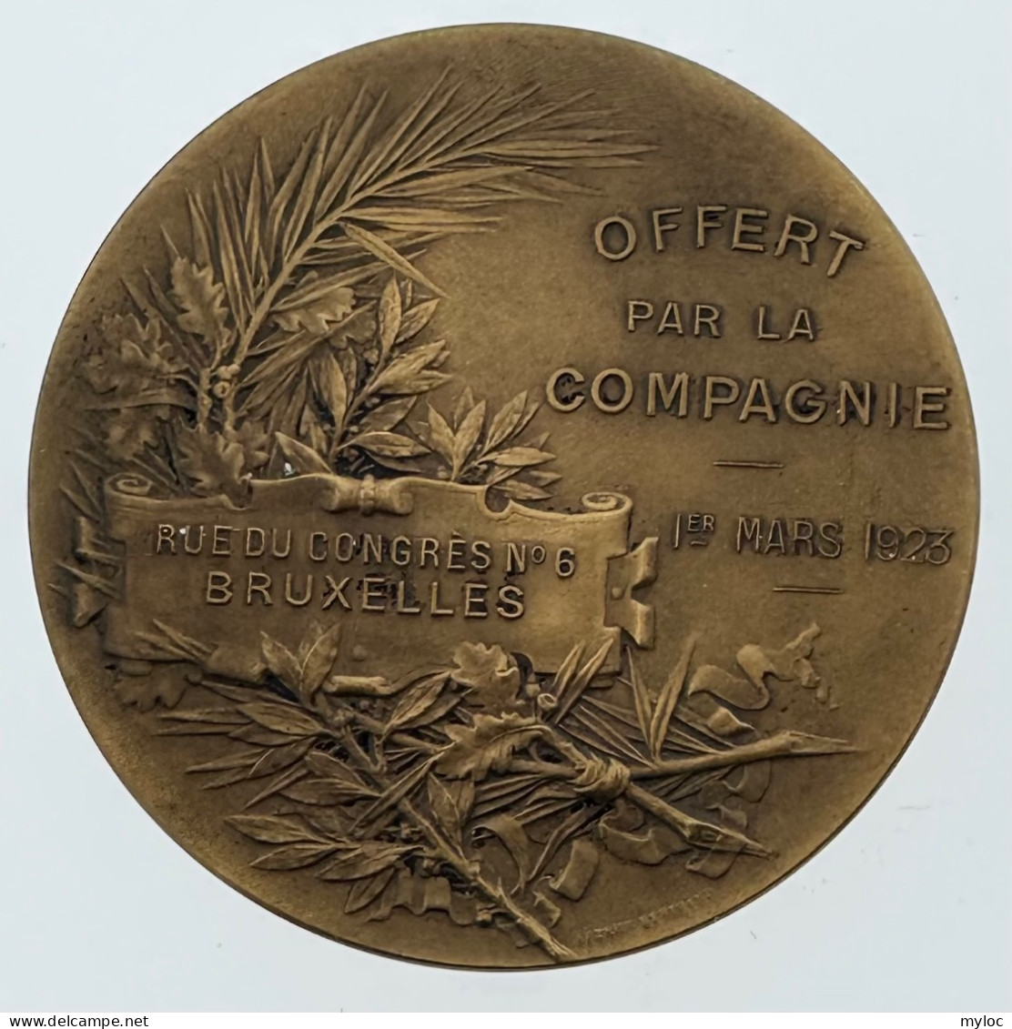 Médaille En Bronze. Compagnie D'assurances Générales Accidents Et Vol. 1 Mars 1923. Lamourdedieu. - Professionali / Di Società