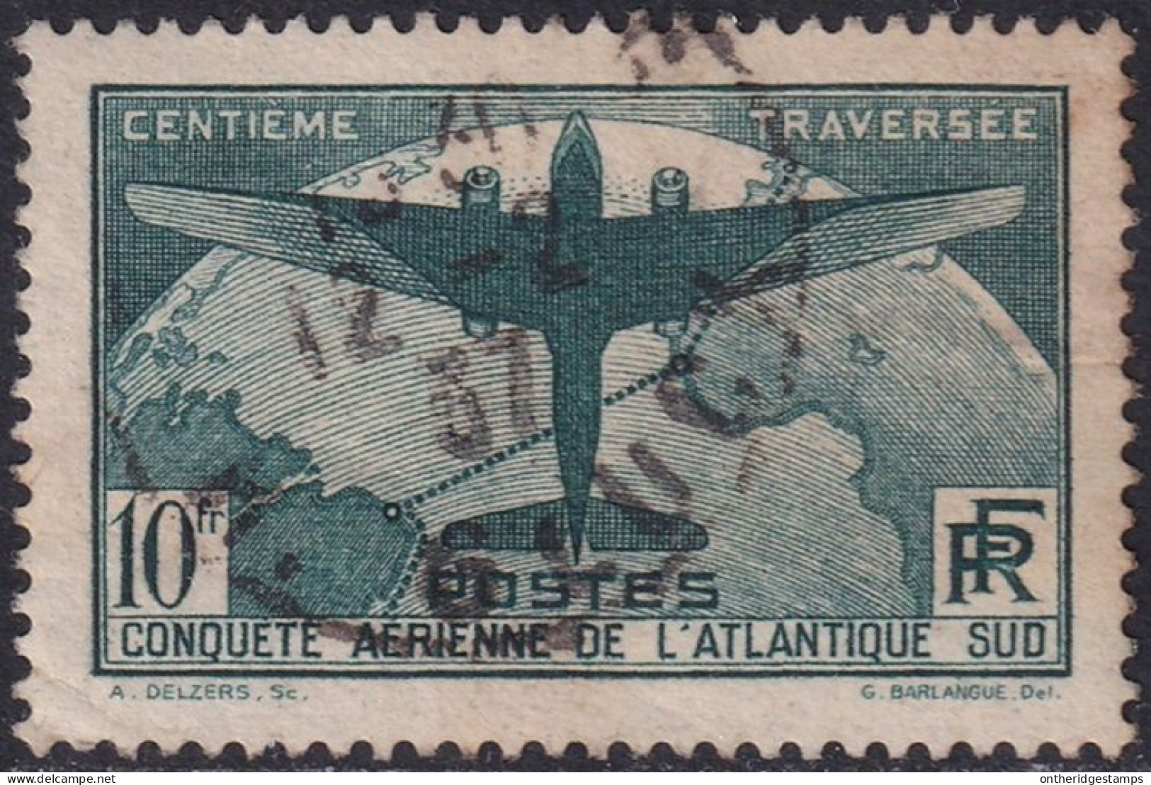 France 1936 Sc C17 Yt 321 Air Post Used Toned Wrinkle On Right Side - 1927-1959 Oblitérés