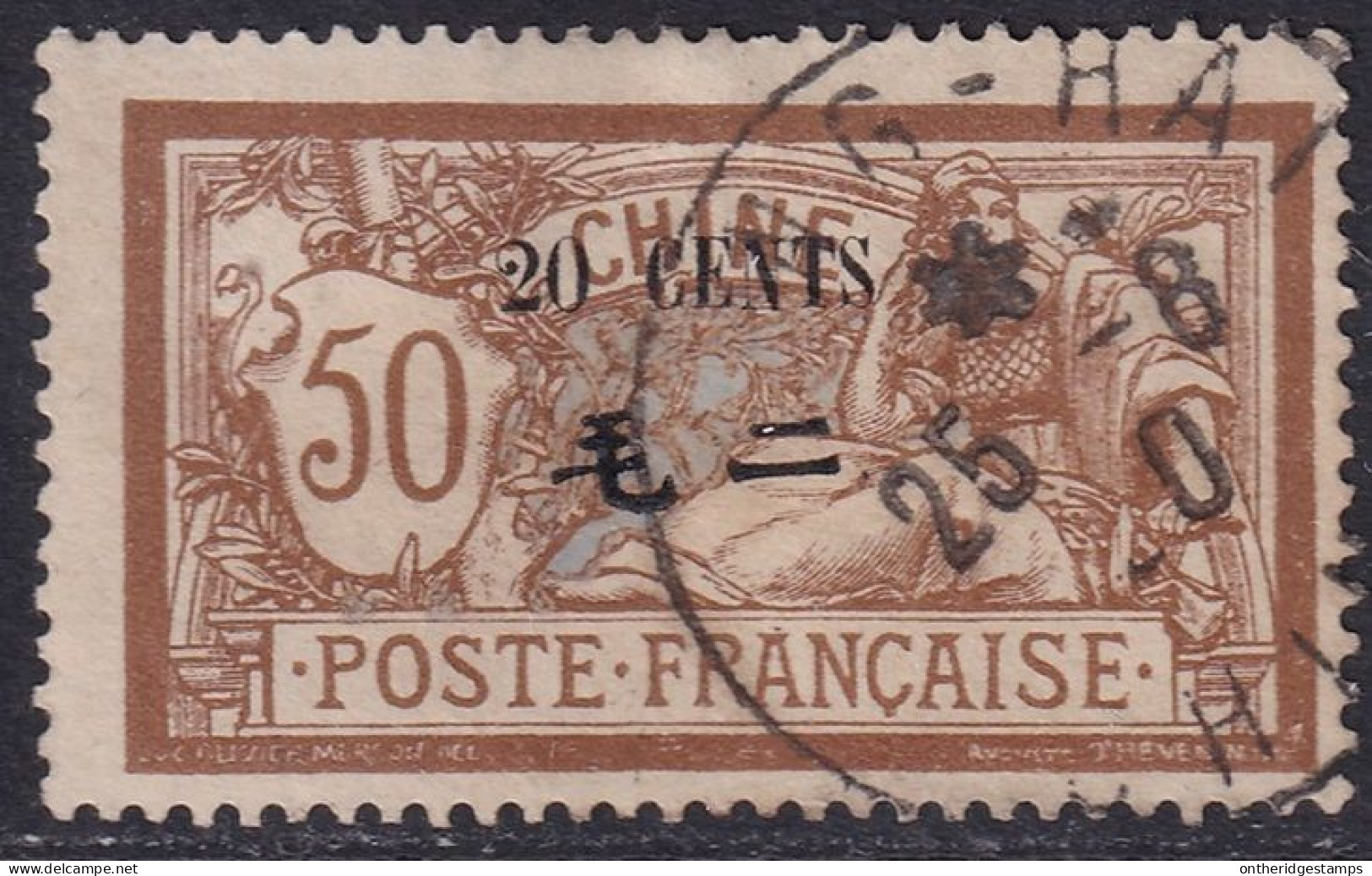 French Offices China 1907 Sc 62 Chine Yt 80 Used Shanghai Cancel Heavy Hinge - Gebraucht