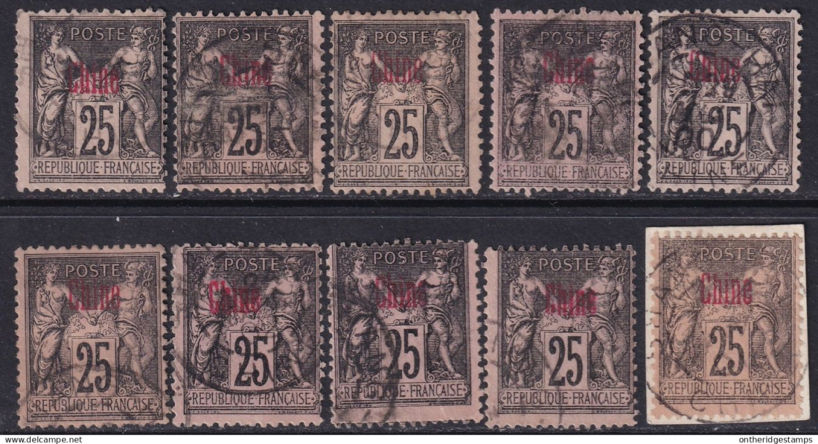 French Offices China 1894 Sc 6 Chine Yt 8 Selection Of 10 All Used - Gebraucht