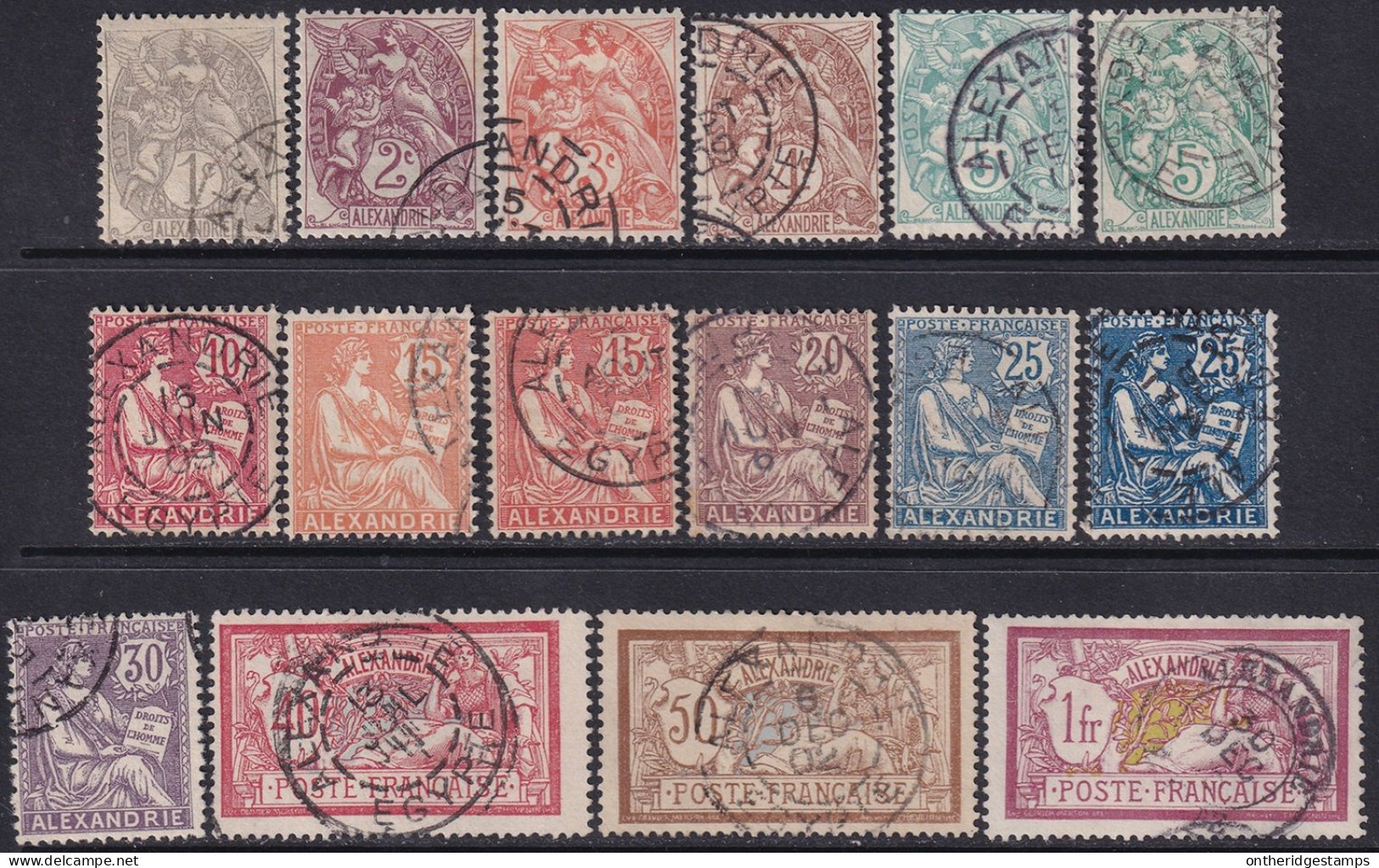 French Offices Alexandria 1902 Sc 16-28 Yt 19-31 Partial Set Used With Shades - Gebruikt
