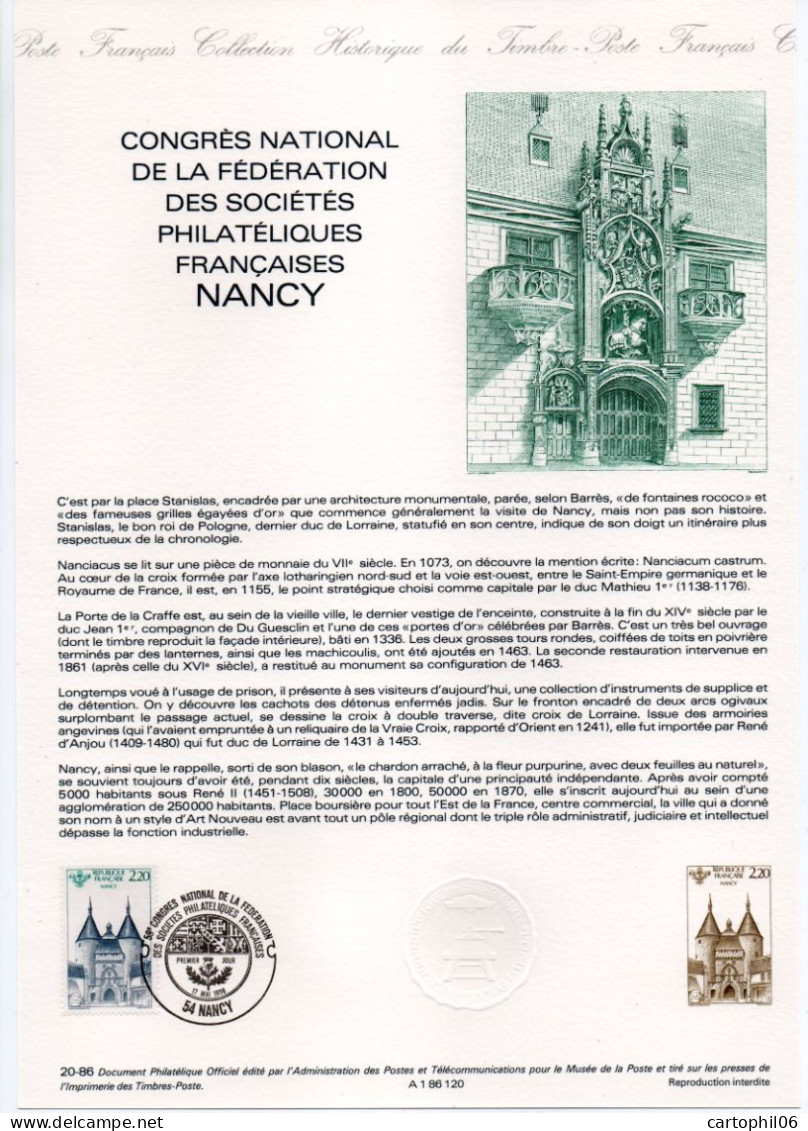 - Document Premier Jour CONGRÈS NATIONAL FFAP - NANCY 17.5.1986 - - Documents De La Poste