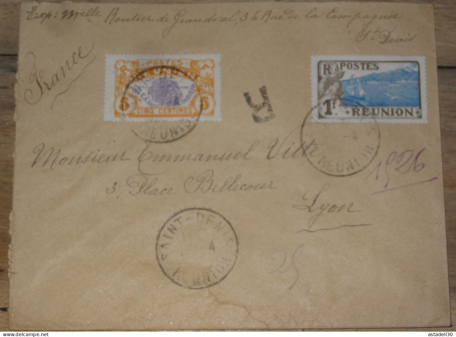 Enveloppe Recommandée SAINT DENIS REUNION - 1926   ........... Boite1 ........... 240424-29 - Lettres & Documents
