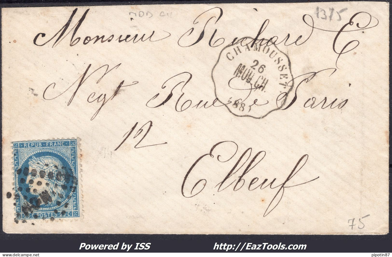 FRANCE N° 60C SUR LETTRE MCM + CONVOYEUR DE STATION CHAMOUSSET MOD CH LIGNE 165 - 1871-1875 Ceres