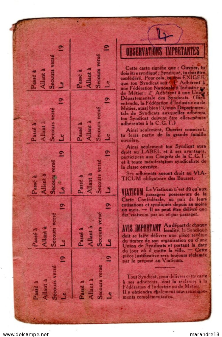 Carte Confédérale CGT 1936 , Fédération Batment Et Bois - Membership Cards