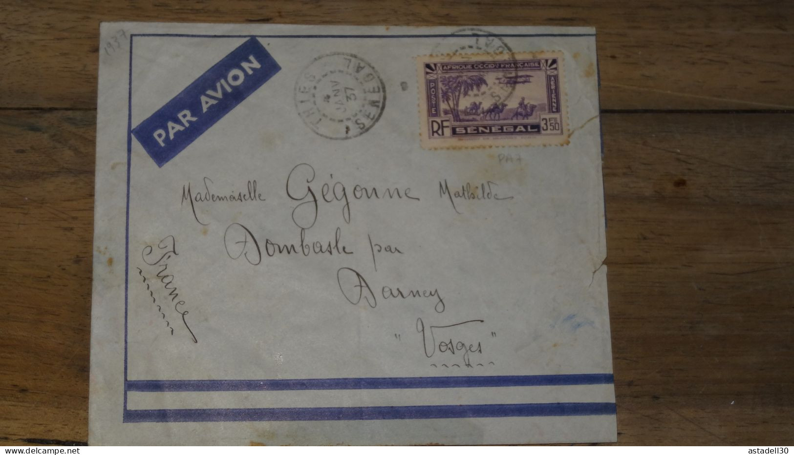 Enveloppe, Par Avion, Thies, SENEGAL - 1937   ........... Boite1 ........... 240424-30 - Cartas & Documentos
