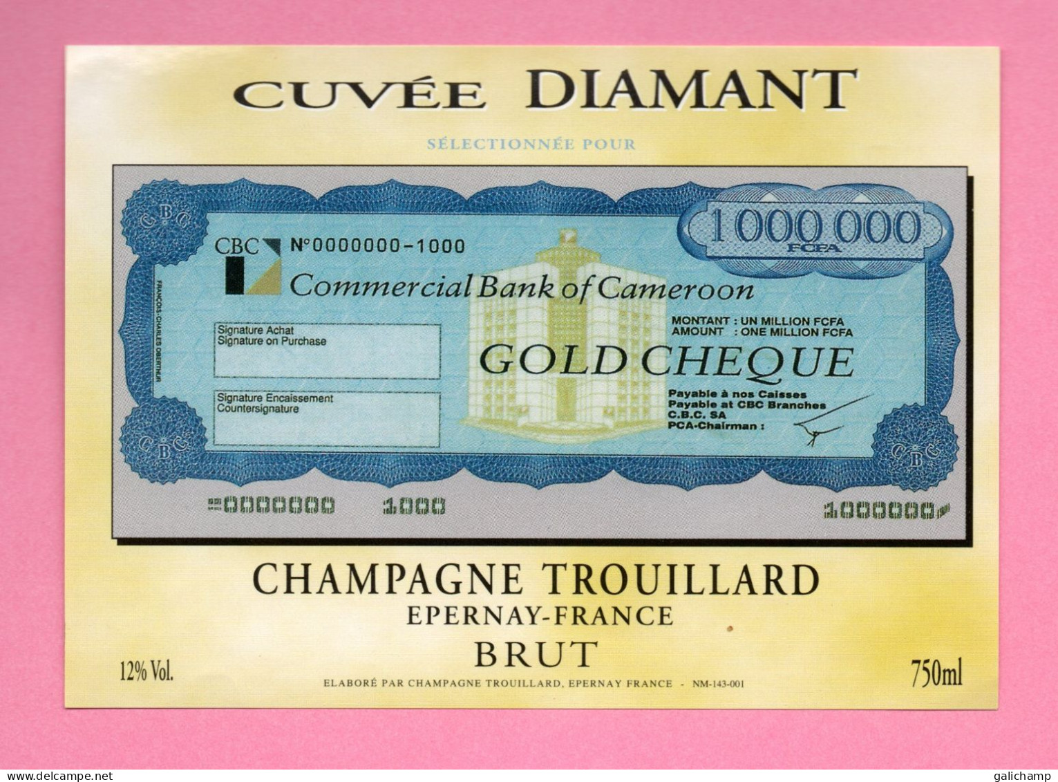 Etiquette De Champagne TROILLLARD  Banque Du Cameroun - Champagner