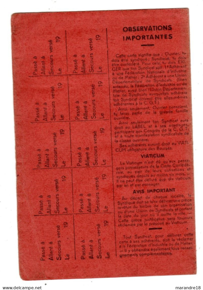 Carte Confédérale CGT 1938 , Fédération De L'alimentation Et Des Hotels Cafés Restaurant - Tarjetas De Membresía