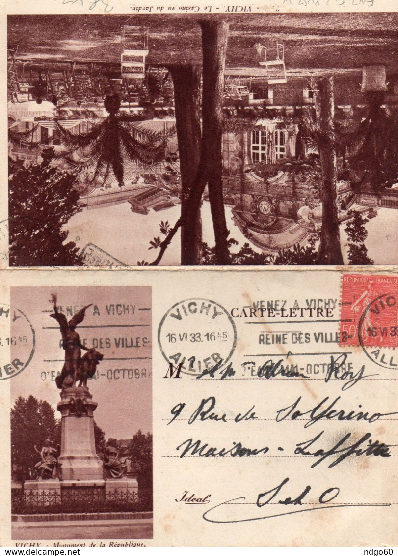 Vichy - Carte Lettre Avec Photos Du Casino Et Monument De La République - Cartes-lettres