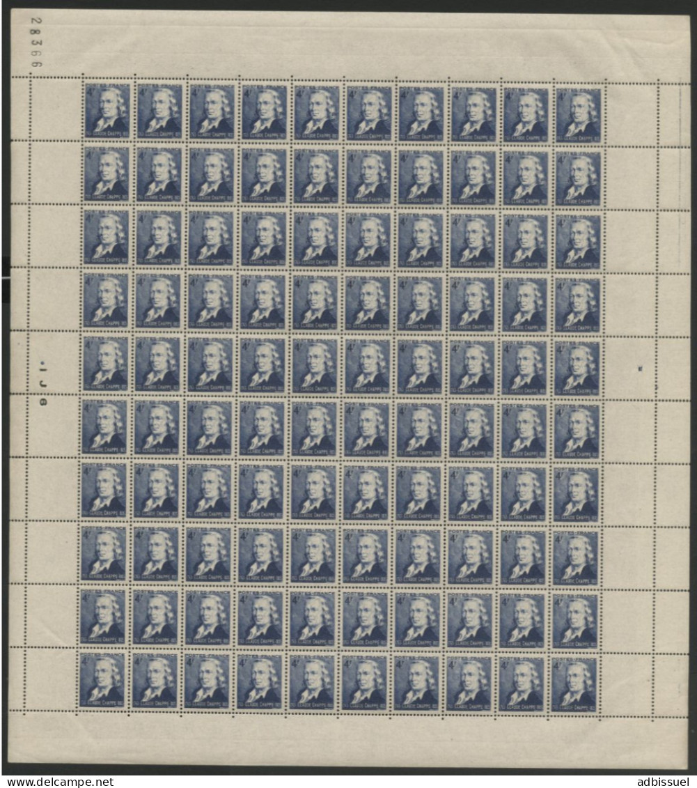 N° 619 4 Fr Claude CHAPPE Feuille Complète De 100 Ex Neufs ** (MNH) Cote 40 € - Full Sheets