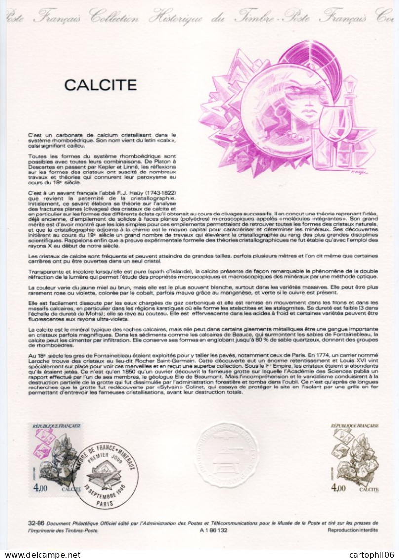 - Document Premier Jour Les Minéraux : La CALCITE - PARIS 13.9.1986 - - Mineralien