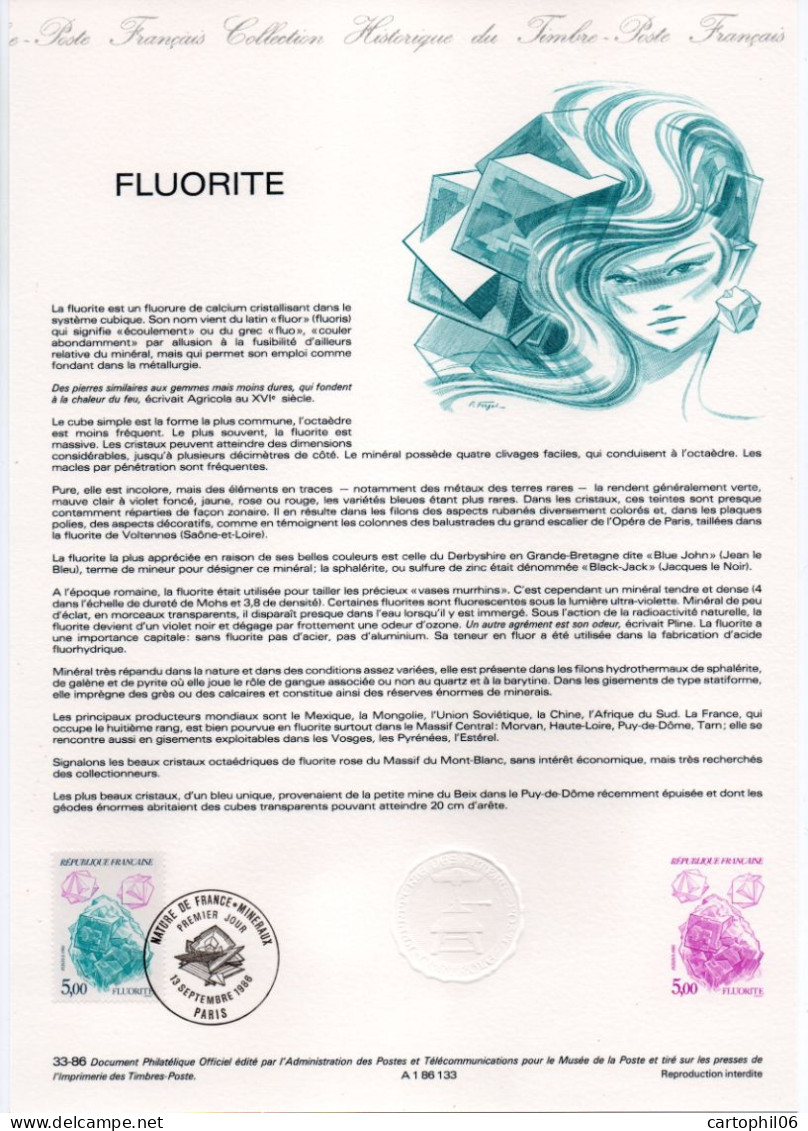 - Document Premier Jour Les Minéraux : La FLUORITE - PARIS 13.9.1986 - - Minerals