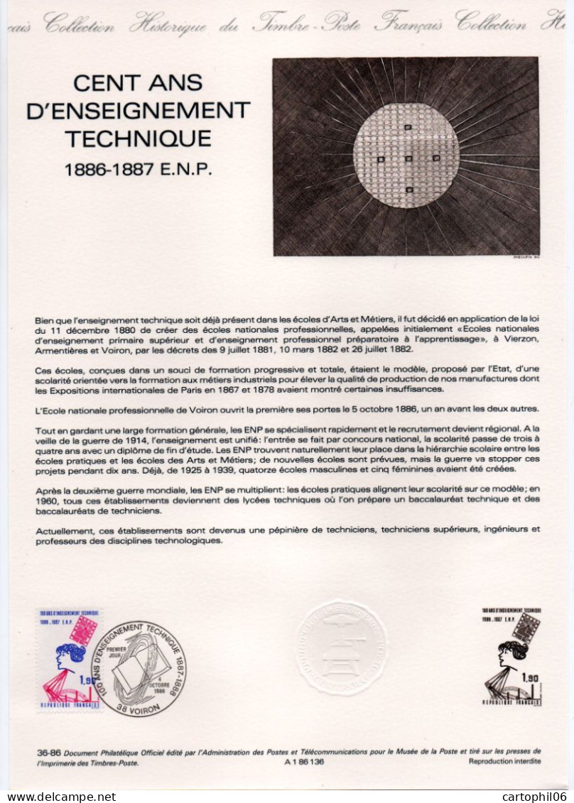 - Document Premier Jour LES CENT ANS D'ENSEIGNEMENT TECHNIQUE - VOIRON 4.10.1986 - - Postdokumente