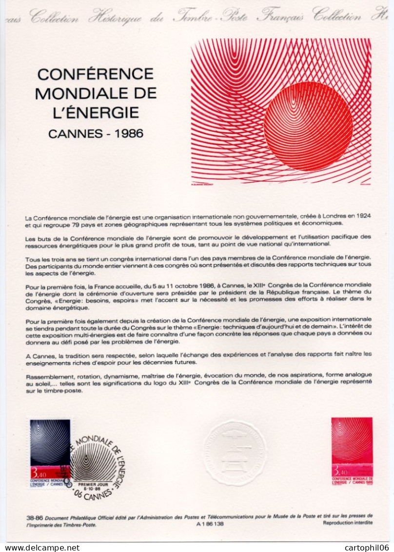 - Document Premier Jour LA CONFÉRENCE MONDIALE DE L'ÉNERGIE - CANNES 5.10.1986 - - Documenten Van De Post