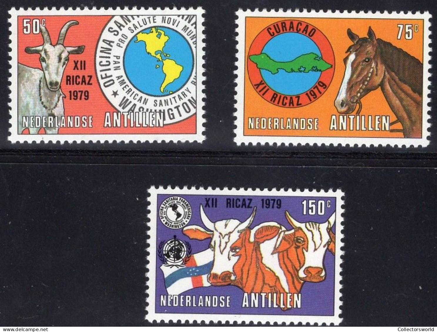 Netherlands Antilles 1979 Serie 3v Conference On Foot And Mouth Disease Cattle Cow Hors Goat Farm Animals RICAZ MNH - Antillas Holandesas