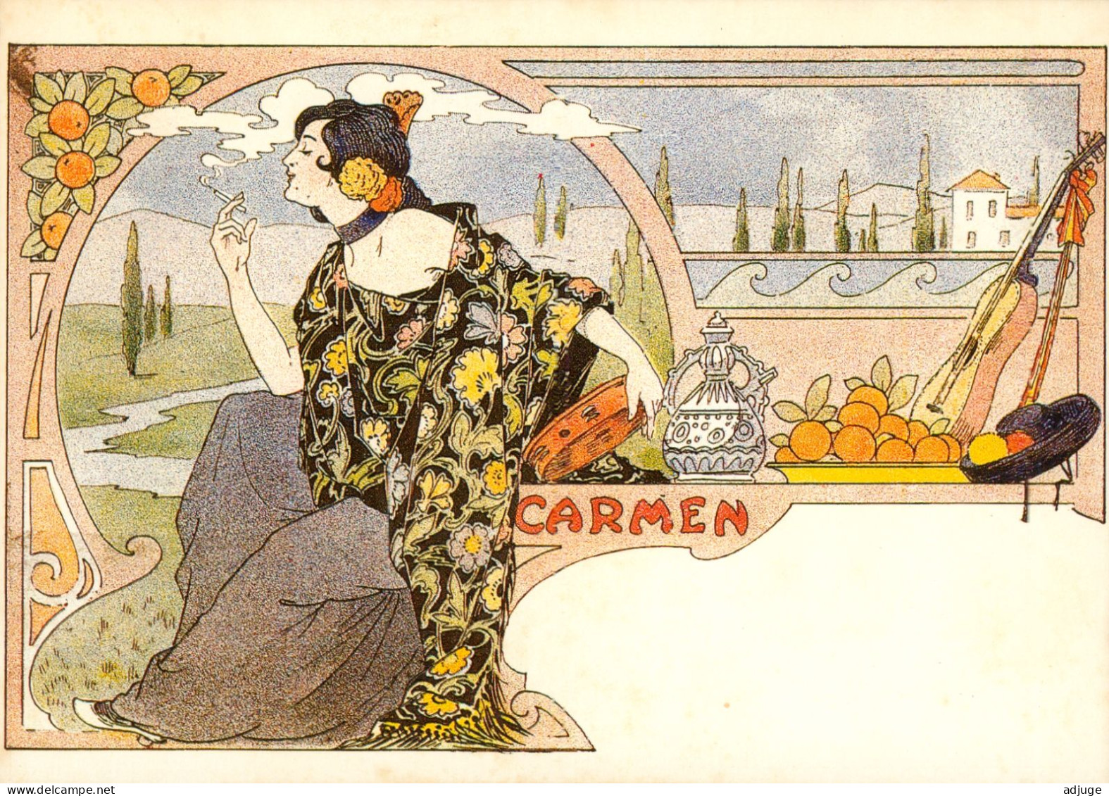 CPM-OPÉRA - CARMEN- Illustrateur Style Mucha - Art Nouveau *Belle Gitane TBE - Opéra