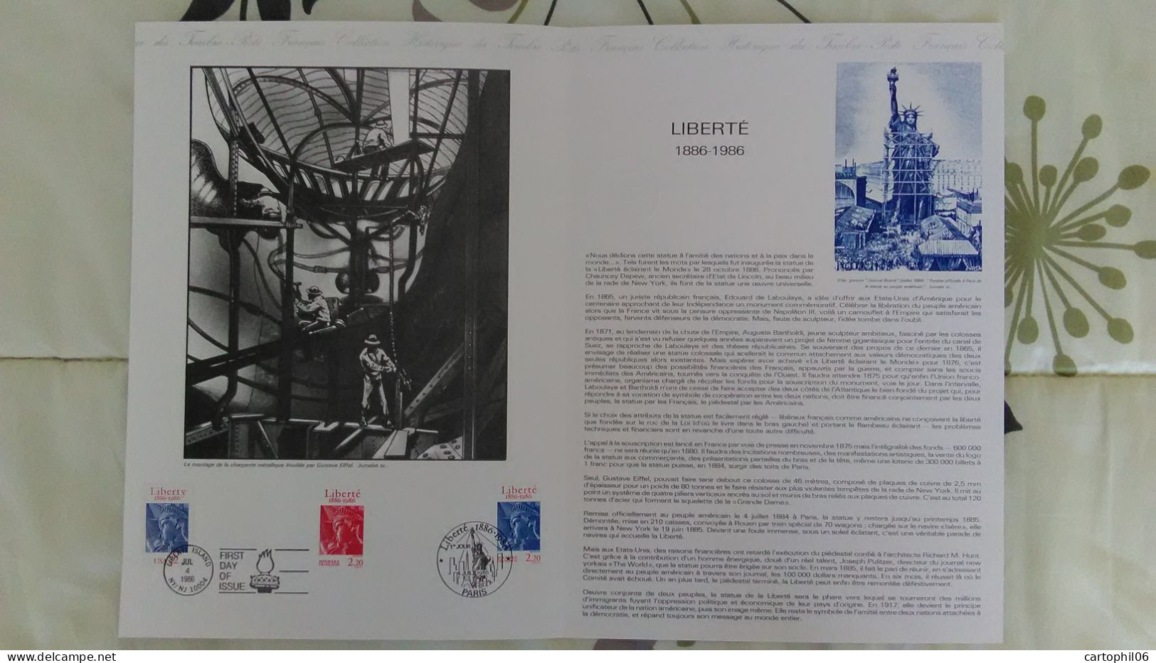 - Document Premier Jour LA STATUE DE LA LIBERTÉ - PARIS 4.7.1986 - - Skulpturen