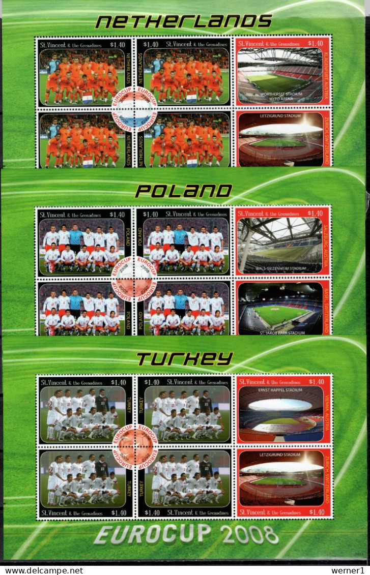 St. Vincent 2008 Football Soccer European Championship 15 Sheetlets MNH - Championnat D'Europe (UEFA)