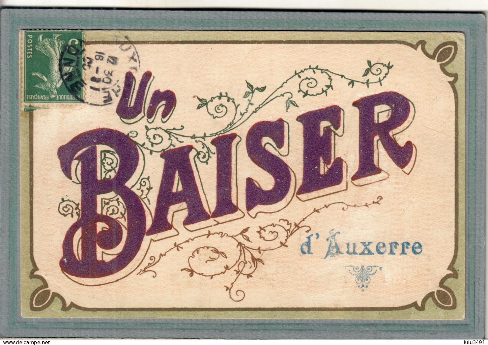 CPA (89) AUXERRE - Carte Souvenir : Un Baiser D'Auxerre De 1909 - Lettres En Feutrine - Auxerre