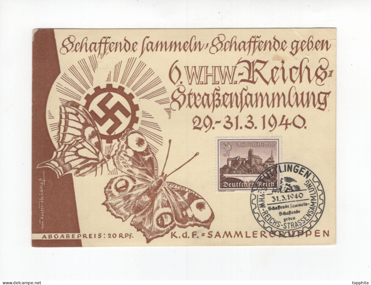 1940 3. Reich Schön Frankierte Sonderkarte Der KdF Sammlergruppe Tuttlingen Mit Rotem SST - Briefe U. Dokumente