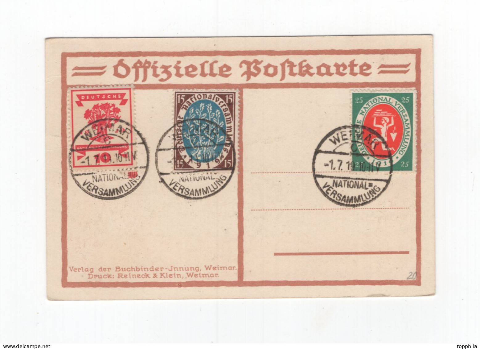 1919 Dt. Reich Farbige FDC  Sonderkarte Dt.  Nationalversammlung  Weimar Mit Minr 107 - 109 ESST - Lettres & Documents