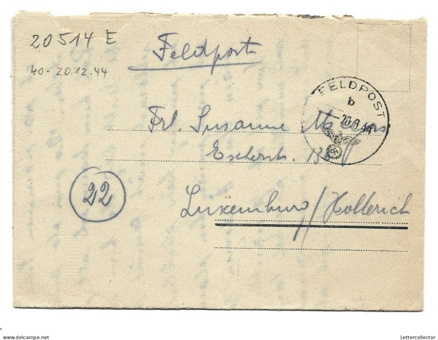 Feldpost Luxemburg 1944 Grenadier Lettland - Feldpost 2e Wereldoorlog