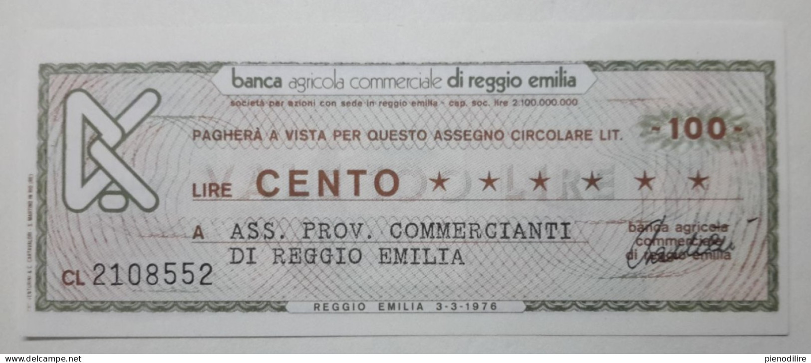 BANCA AGRICOLA COMMERCIALE DI REGGIO EMILIA, 100 Lire 03.03.1976 Ass. Prov. Commercianti (A1.41) - [10] Scheck Und Mini-Scheck