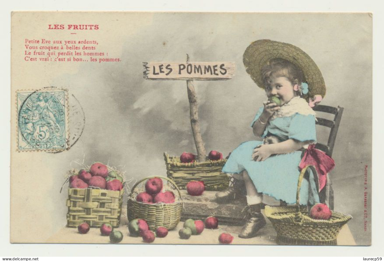 Carte Fantaisie Enfant - Les Fruits - Les Pommes - Phototypie BERGERET - Bergeret