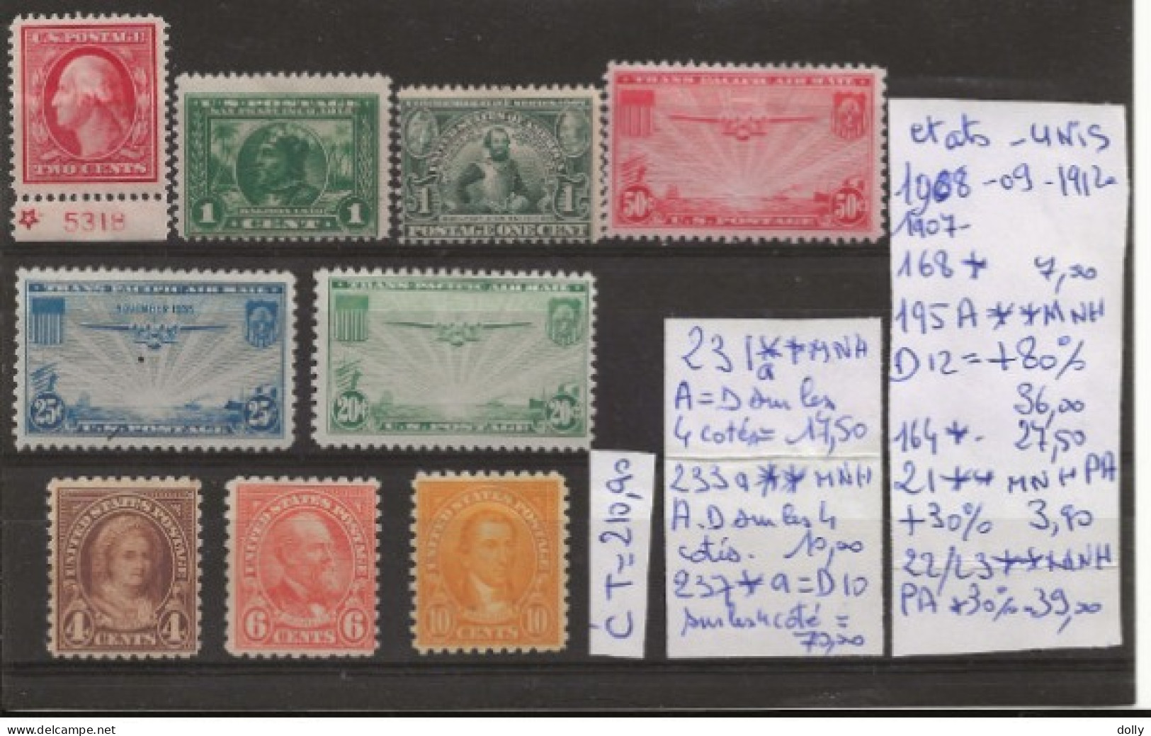 TIMBRES DES ETATS-UNIS NEUF**MNH 1908 Nr VOIR SUR PAPIER AVEC TIMBRES COTE 210.90 € - Neufs