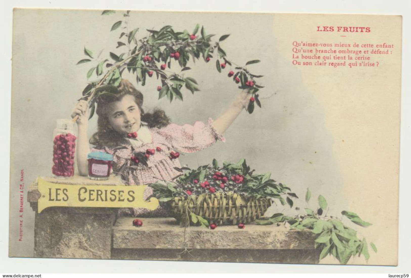 Carte Fantaisie Enfant - Les Fruits - Les Cerises - Phototypie BERGERET - Bergeret