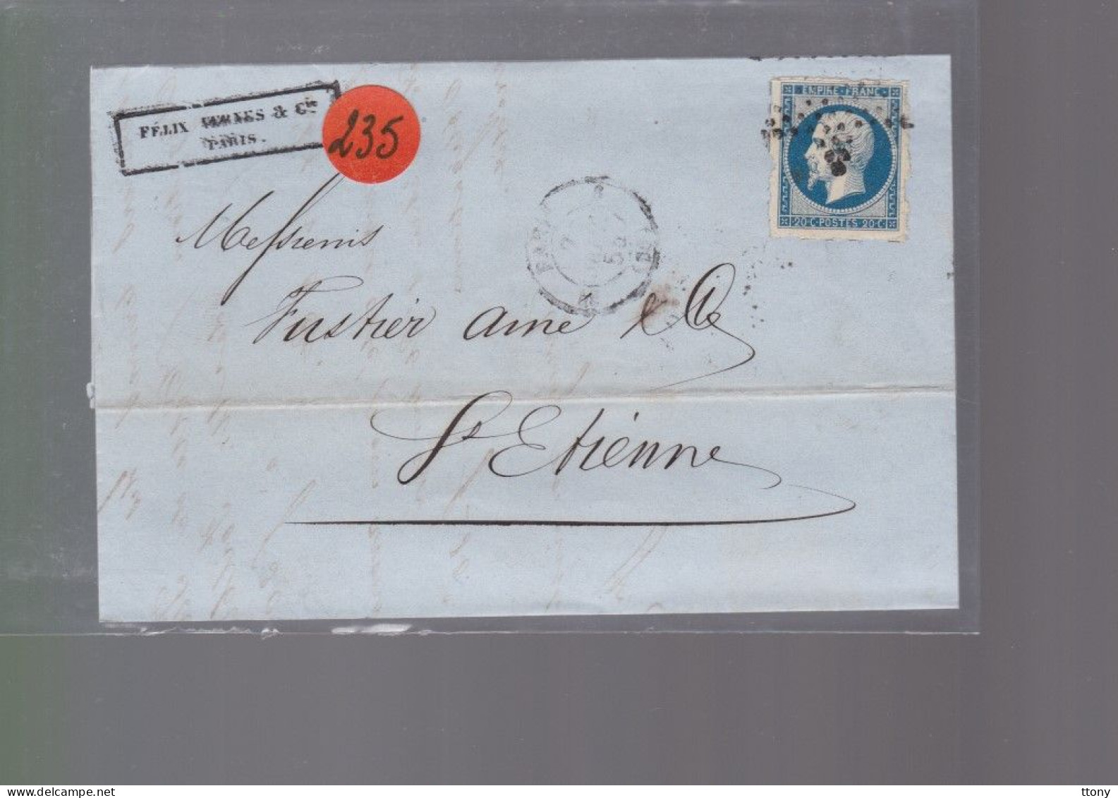 Timbre  Napoléon III N° 14   20 C Bleu  Départ  Paris 1855  Etoile     Destination   St -Etienne - 1849-1876: Klassik