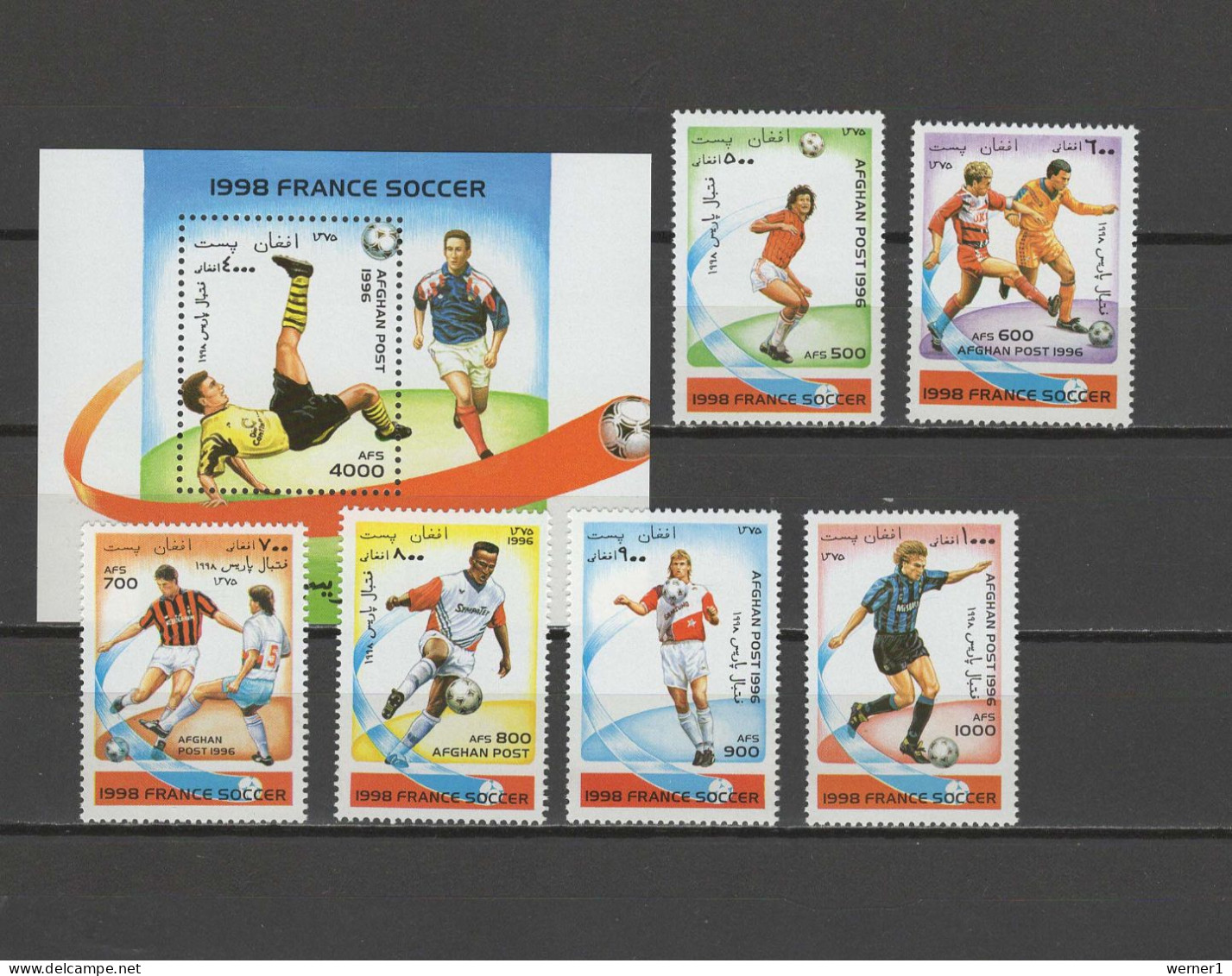 Afghanistan 1996 Football Soccer World Cup Set Of 6 + S/s MNH - 1998 – Frankreich