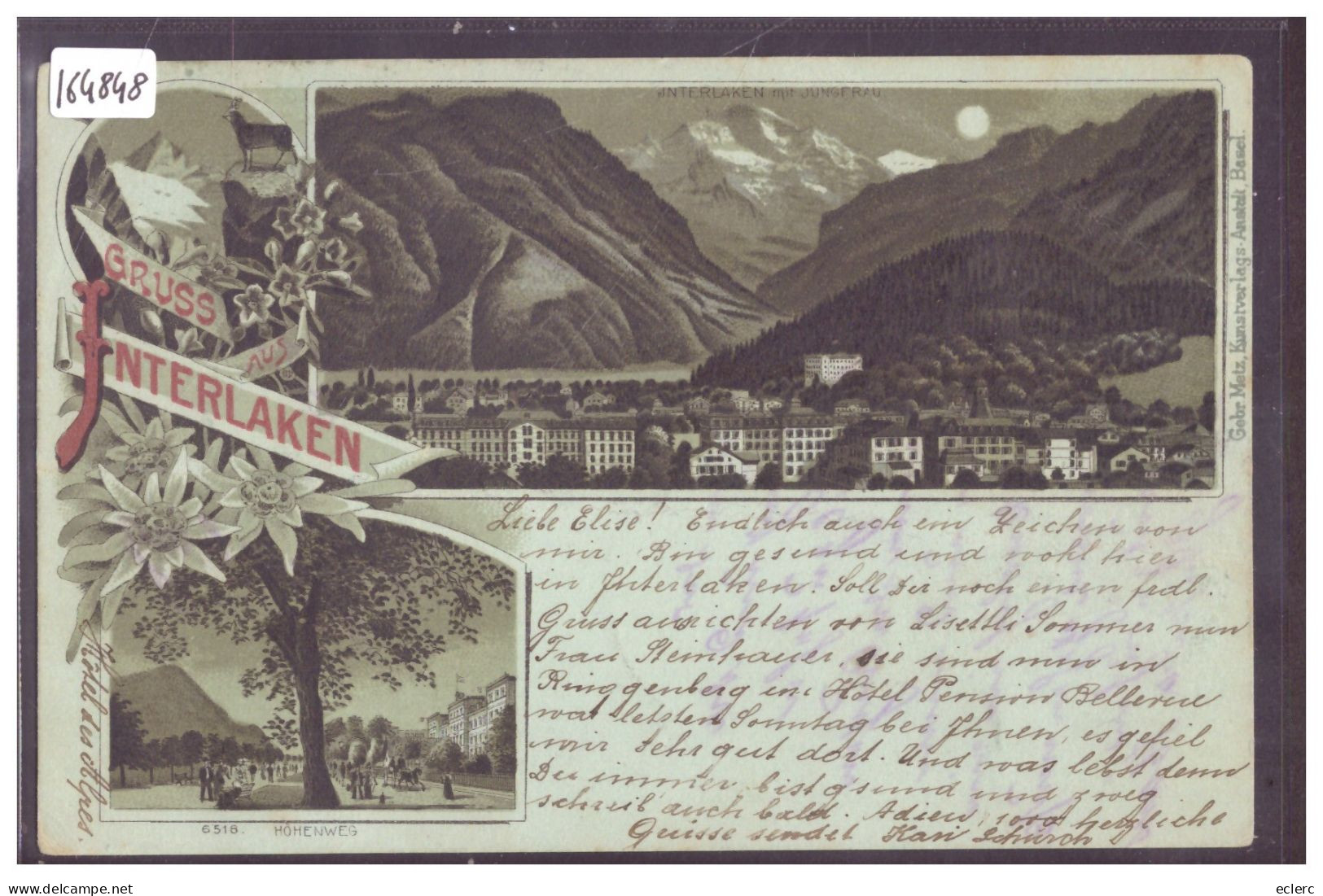 INTERLAKEN - MONDSCHEIN LITHO - B ( PLI D'ANGLE ) - Interlaken